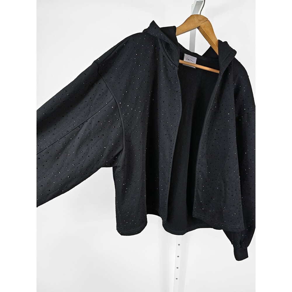 ORTTU Men's One Size Black Rhinestone Open Front Hoodie